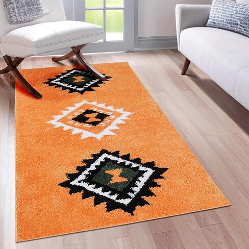 Lellen Boho-Rug Runner-24 X60 سجاد غير قابل للانزلاق للممر - سجاد حمام طويل سجاد عداء مع دعم مطاطي بوهو حمام حصيرة منطقة البساط عداء الحمام عداء حصيرة سجاد المطبخ (برتقالي) in Kuwait