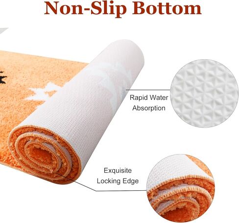 Lellen Boho-Rug Runner-24 X60 سجاد غير قابل للانزلاق للممر - سجاد حمام طويل سجاد عداء مع دعم مطاطي بوهو حمام حصيرة منطقة البساط عداء الحمام عداء حصيرة سجاد المطبخ (برتقالي) in Kuwait