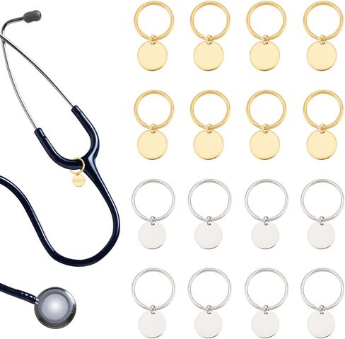 UNICRAFTALE 16pcs 2 ألوان سماعة الطبيب اسم العلامة للممرضات الفولاذ المقاوم للصدأ سماعة الطبيب علامة قلادة الديكور جولة سحر معرف العلامة مخصص التمريض معرف سماعة الطبيب سحر هدايا التخرج للأطباء in Kuwait