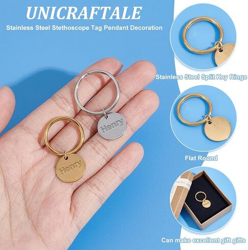 UNICRAFTALE 16pcs 2 ألوان سماعة الطبيب اسم العلامة للممرضات الفولاذ المقاوم للصدأ سماعة الطبيب علامة قلادة الديكور جولة سحر معرف العلامة مخصص التمريض معرف سماعة الطبيب سحر هدايا التخرج للأطباء in Kuwait