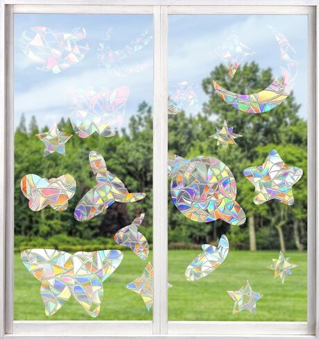 43PCS Anti Collision Window Stickers for Birds, Bird Anti-Collision Window Stickers Stars Moon UFO Designs to Save Birds from Window Collisions Window Clings for Birds in Saudi Arabia
