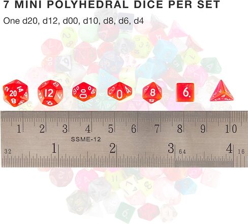 Wiz Dice Mini DND Dice Set - 140 Pieces Total (20 Sets of 7 Dice in Unique Colors) & Storage D&D Bag-Polyhedral Role Playing Dice - Perfect DND Accessories for TTRPG Dice - Hafling's Haversack in Kuwait
