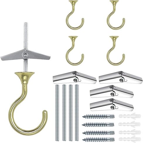 Large Swag Ceiling Hooks Heavy Duty Swag Hook with Hardware for Hanging Plants Ceiling Installation Cavity Wall Fixing (4, Gold) in Kuwait