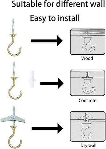 Large Swag Ceiling Hooks Heavy Duty Swag Hook with Hardware for Hanging Plants Ceiling Installation Cavity Wall Fixing (4, Gold) in Kuwait