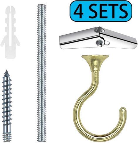 Large Swag Ceiling Hooks Heavy Duty Swag Hook with Hardware for Hanging Plants Ceiling Installation Cavity Wall Fixing (4, Gold) in Kuwait