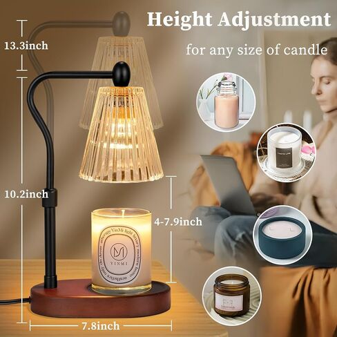 Lukasa Candle Warmer Lamp, Adjustable Height, with Timer and Dimmer, Gifts for Women Mom, House Warming Gifts New Home Decor, Wax Melt Warmer for Scented Jar Candles, with 2 Bulbs in Saudi Arabia