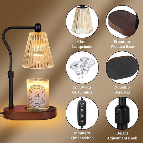 Lukasa Candle Warmer Lamp, Adjustable Height, with Timer and Dimmer, Gifts for Women Mom, House Warming Gifts New Home Decor, Wax Melt Warmer for Scented Jar Candles, with 2 Bulbs in Saudi Arabia