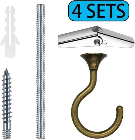 Large Swag Ceiling Hooks Heavy Duty Swag Hook with Hardware for Hanging Plants Ceiling Installation Cavity Wall Fixing (4, Gold) in Kuwait