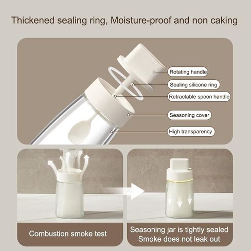 Kitchen Sodium Calcium Glass Spice Jars Seasonning Box Set of 1, Condiment Pots Spice Jars, Retractable Spoon and Lid Combination Design, Airtight Cap 9.7oz White in Saudi Arabia