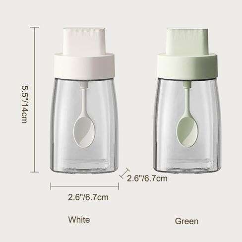 Kitchen Sodium Calcium Glass Spice Jars Seasonning Box Set of 1, Condiment Pots Spice Jars, Retractable Spoon and Lid Combination Design, Airtight Cap 9.7oz White in Saudi Arabia