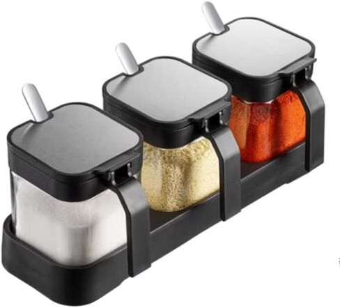 Kitchen Sodium Calcium Glass Spice Jars Seasonning Box Set of 1, Condiment Pots Spice Jars, Retractable Spoon and Lid Combination Design, Airtight Cap 9.7oz White in Saudi Arabia