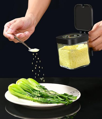 Kitchen Sodium Calcium Glass Spice Jars Seasonning Box Set of 1, Condiment Pots Spice Jars, Retractable Spoon and Lid Combination Design, Airtight Cap 9.7oz White in Saudi Arabia