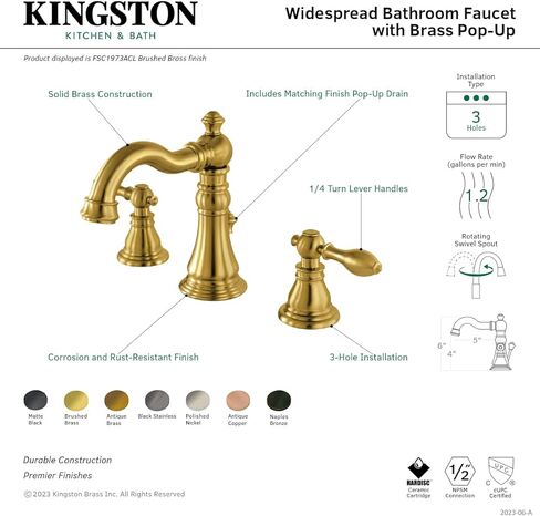 Kingston Brass FSC1979ACL American Classic Widespread Bathroom Faucet, 5-5/16 Inch in Spout Reach, Polished Nickel in Saudi Arabia