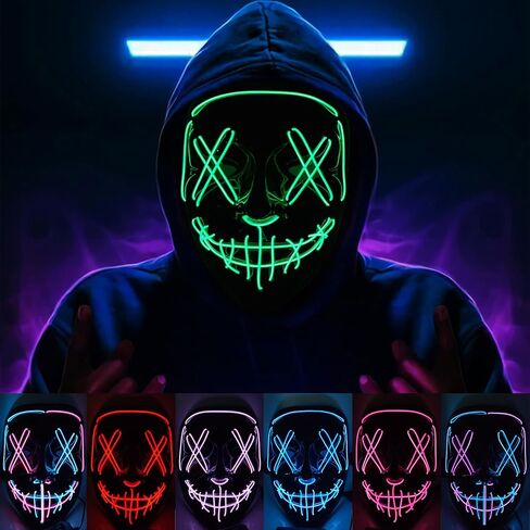 KaTiSeMo Halloween Mask LED Light up Mask,Halloween Purge Mask with 4 Lighting Modes,Scary Scream Mask for Festival Cosplay in Kuwait