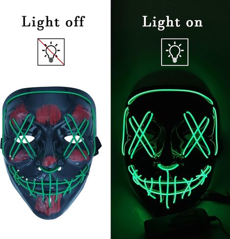 KaTiSeMo Halloween Mask LED Light up Mask,Halloween Purge Mask with 4 Lighting Modes,Scary Scream Mask for Festival Cosplay in Kuwait