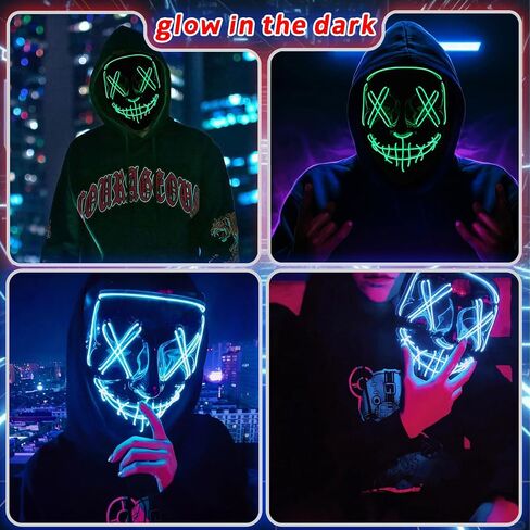 KaTiSeMo Halloween Mask LED Light up Mask,Halloween Purge Mask with 4 Lighting Modes,Scary Scream Mask for Festival Cosplay in Kuwait