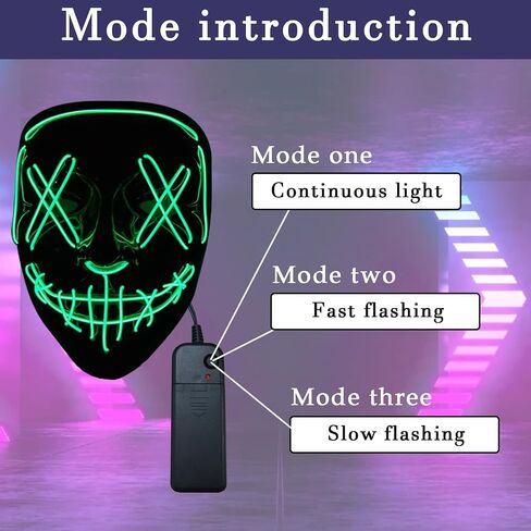 KaTiSeMo Halloween Mask LED Light up Mask,Halloween Purge Mask with 4 Lighting Modes,Scary Scream Mask for Festival Cosplay in Kuwait