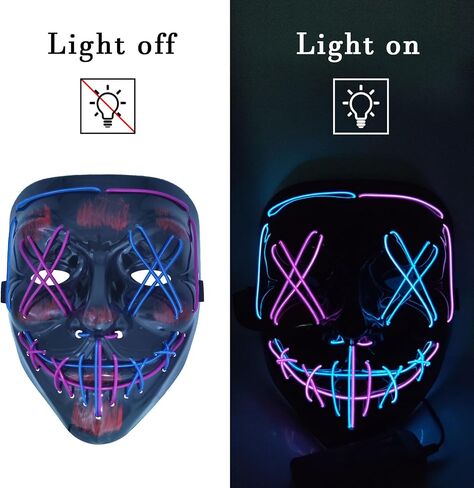 قناع KaTiSeMo للهالوين بإضاءة LED، قناع تطهير الهالوين مع 4 أوضاع إضاءة، قناع صرخة مخيف للحفلات التنكرية للمهرجانات in Saudi Arabia