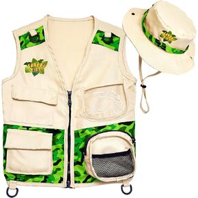 Safari Kidz Outdoor Explorer Kit - Pink Camouflage Cargo Vest and Hat Set, Backyard Nature Adventures, Washable Costume