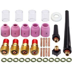 Zinger 37pcs TIG Welding Torch Gas Lens Kit Accessories for DB SR WP 9 20 25 Tig Welding Torch,with #10 Pyrex Cup+Alumina Nozzle+Collet+Gas Lens Collets Body +Cup Gasket etc