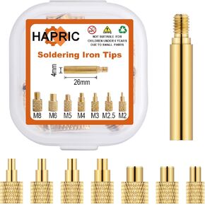 8 Pcs Heat Set Insert Tool Soldering Iron Tips M2 M2.5 M3 M4 M5 M6 M8 Thread Inserts for Plastic and 3D Printing