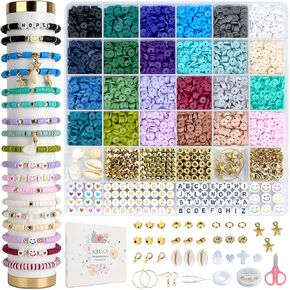 JQEEYGV Bracelet Making Kit 3 Boxes - 11000pcs Clay Beads Kit - 48 Fashion Colors Beads for Friendship Bracelet Kit - Polymer Heishi Letter Beads for Jewelry Making - Adults Teen Girls Trendy Gift