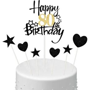 SMENGGIL 60th Birthday Cake Toppers Black Gold Happy 60th Birthday Cake Topper Star Heart Cupcake Topper Birthday Cake Decorations Supplies for Adults Mens Womens 60th Birthday Sixty Anniversary Party