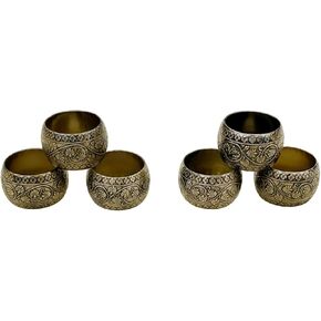 Napkin Rings Metal Etched Floral Design Napkin Rings Set of 6 Pcs Christmas Party Cloth Napkin Rings Holder for Wedding Dinner Party, Dining Room, Family Gathering and Special Occasion by Living Ideas