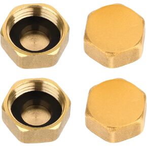 Jeffdad 4 Pcs Brass Plug Radiator Valve Caps, 1/2" Brass Blanking Nut Cap, Plumbing Fittings for Washing Machine Radiator Valve Faucets Tap