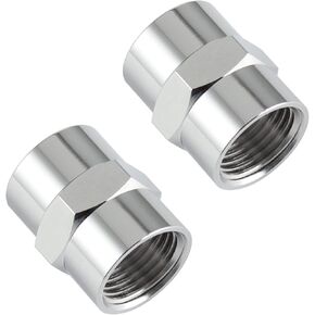 Brass Pipe Fitting Coupling,1/2" NPT to 1/2" NPT Female Hex Coupler for Home Plumbing Pipes,Chrome Shower Coupling 2 Pcs