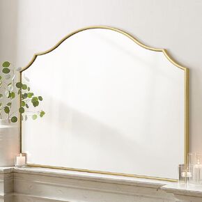 Gold Modern Large Wall Mirror, 36"x26" Decorative Scalloped Arched Mirror Vanity Minimalist Mirror Decor for Living Room, Bedroom, Fireplace, Mantle, Entryway