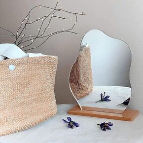 Vanity Makeup Mirror Frameless, Decorative Desk Tabletop Acrylic Mirrors with Wooden Stand for Living Room, Bedroom, and Minimal Spaces Home Decor | Minimalist Cloud Aesthetic | Napa Beauty