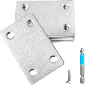 12 Pcs Mending Plate, 2.37 x 1.5 inch Stainless Steel Flat Plates with Holes, Straight Metal Mounting Braces Brackets Kit for Furniture, Wood Joint Connector and Fasteners (Silver)