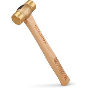 REAL STEEL Drop Forged Solid Brass Non-Sparking Hammer 20 Oz, Hickory Wood Handle 0421