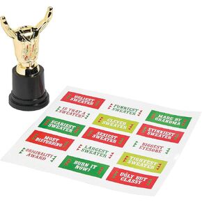 Fun Express - Ugly Sweater Costume Trophy for Christmas - Stationery - Awards - Trophies & Awards - Christmas - 12 Pieces