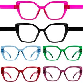 6 Pack Oversized Screwless Reading Glasses No Metal Spring Hinges Cat Eye Readers for Women