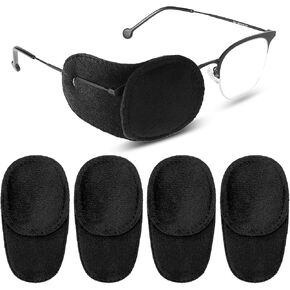 4 Pcs Eye Patches for Adults Kids, Right & Left Eye Patch for Glasses, Reusable Lazy Eye Patch for Treating Lazy Amblyopia Strabismus After Surgery (Black)