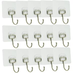 16 Packs No Drill Heavy Duty Hold 20lb(Max) Large Self Adhesive Wall Hooks