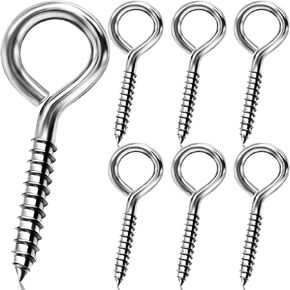 3.2 Inches Screw Eyes, 6 Pack Heavy Duty Stainless Metal Eye Bolt, Silver Eye Bolts for Indoor & Outdoor Heavy-Duty Applications