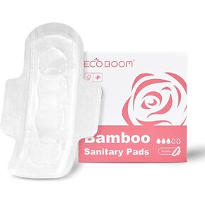 ECO BOOM Bamboo Viscose Sanitary Pads with Wings 100% Natural Sanitary Pads Chlorine and Fragrance Free Heavy Absorbency Sanitary Napkins for Women 8 Count in Kuwait