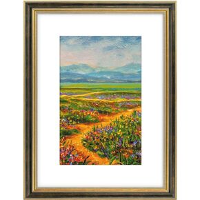 Golden State Art, 13x19 Ornate Picture Frame with White Mat for 11x17 Photo or Display 13x19 Print without Mat Color Blue Gold (Plexi Glass)