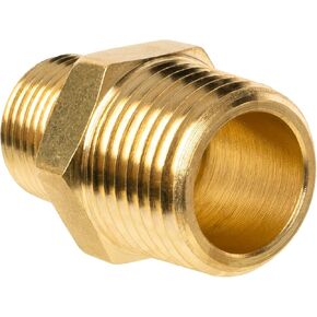 Brass Pipe Fitting, Reducing Hex Nipple, 3/8" x 1/4" NPT Male Adapter for Air, Gas, Propane (1-Pack)