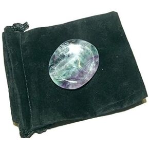Crystal Collection: Polished Fluorite Worry Stone in Velvet Pouch Healing Thumb Palm Gemstone