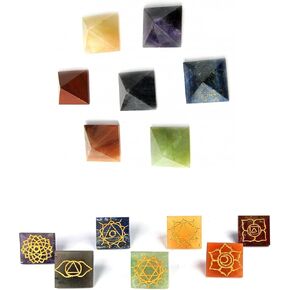 7 Chakra Pyramid with Chakra symbols -Reiki Healing Crystal with Engraved Chakra Symbols Holistic Balancing Polished Agate Stones Set of 7 - Reiki - Metaphysical - Crafting
