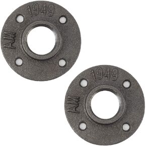 2Pk 1" Floor Flange Pipe Decor Cast Iron Black Pipe Floor Threaded Pipe Fitting Industrial Steampunk Vintage Retro Decor Furniture DIY Wall Industrial Plumbing