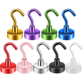 Magnetic Hooks Heavy Duty, 9Pack Strong Magnetic Hooks for Cruise Cabin, 55 Lbs Anti-Rust Magnets Heavy Duty with Hook Colorful Magnetic Hooks for Home Kitchen Workplace Office Hanging