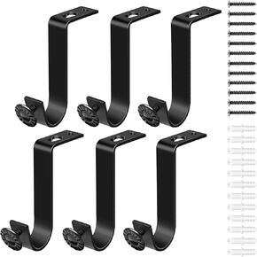 TOKPLNU Ceiling Curtain Rod Bracket, Heavy Duty Curtain Rods Holders, 6 Pack Black Ceiling Curtain Hooks Hangers Decorative Vintage Drapery Rod Support Brackets for 3/4 Inch to 9/10 Inch Poles