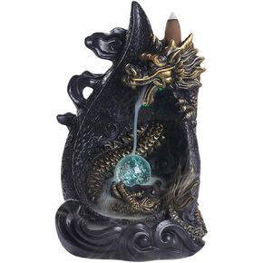 Dragon Backflow Incense Holder Waterfall Incense Burner, with LED 30 Incense Sticks,20 Backflow Incense Cones,1 Mat,1 Tweezers，Elephant Statues，Aromatherapy Ornamental for Home Office Yoga