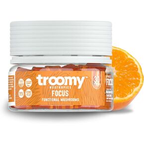 Troomy Lion's Mane Focus Gummies 60 Count - Natural Tangerine and Passionfruit Flavor, Gelatin-Free, Gluten-Free, Vegetarian