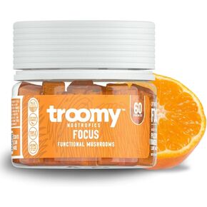 Troomy Lion's Mane Focus Gummies 60 Count - Natural Tangerine and Passionfruit Flavor, Gelatin-Free, Gluten-Free, Vegetarian